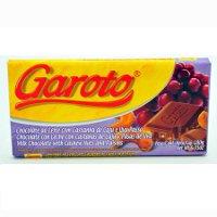Chocolate ao leite castanha de caju e uva passa Garoto 100g.