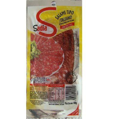 Salame fatiado tipo italiano tradicional a vácuo Sadia 100g.