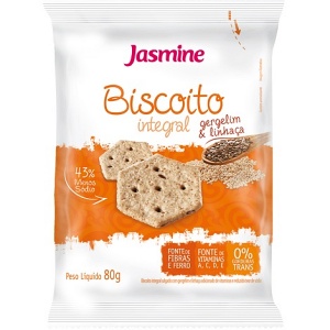 Biscoito snack integral salgado de gergelim e linhaça Jasmine 80g 