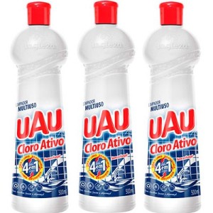 Limpador desinfetante cloro ativo tira limo e branqueador (Ingleza) Uau 500ml (pacote c/3 unidades) Limpador desinfetante cloro ativo tira limo e branqueador (Ingleza) Uau 500ml (pacote c/3 unidades)