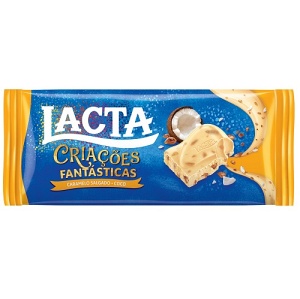 Chocolate branco caramelo salgado e coco Criações Fantáticas Lacta 100g