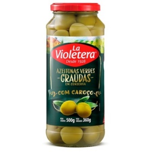 Azeitona verde graúda premium com caroço La Violetera 500g