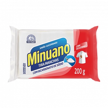 Sabão em barra glicerinado tira manchas com bicarbonato de sódio Minuano 200g Sabão em barra glicerinado tira manchas com bicarbonato de sódio Minuano 200g